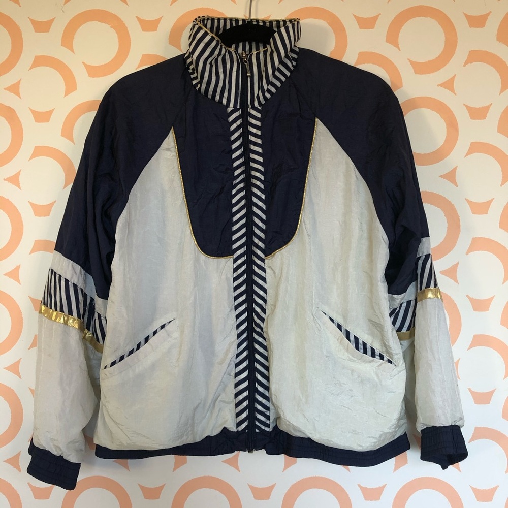 Vintage 80’s windbreaker, navy,white+gold detail